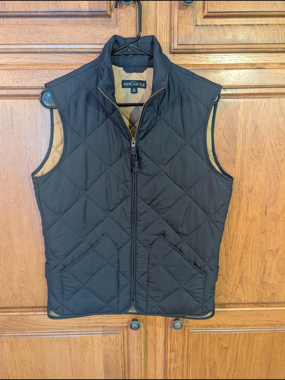 J. Crew Quilted Navy Vest with Tan Lining
